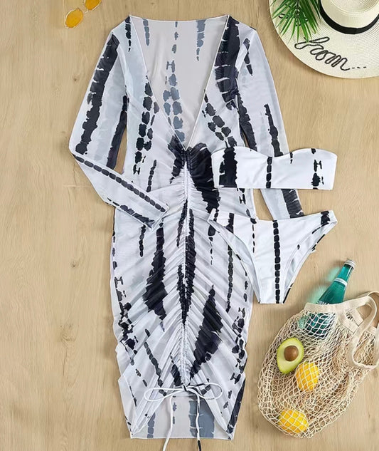 Tied Up in Paradise 3-Piece Tie-Dye Swimsuit & Cover-Up Set