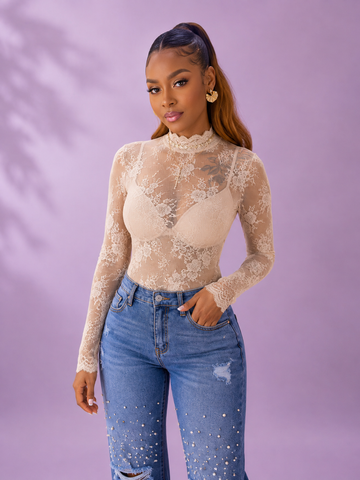 Ivory Bloom Lace Mesh Shirt