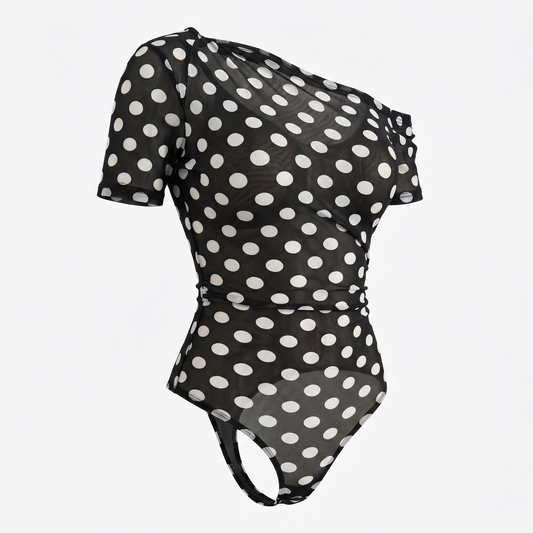 Dot After Dark Black & White Polka Dot Mesh Bodysuit