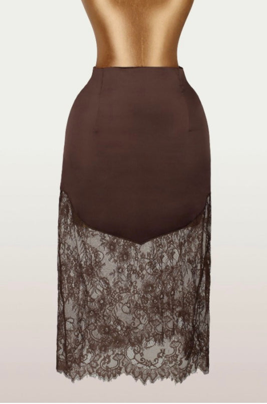Mocha After Dark Lace Midi Skirt