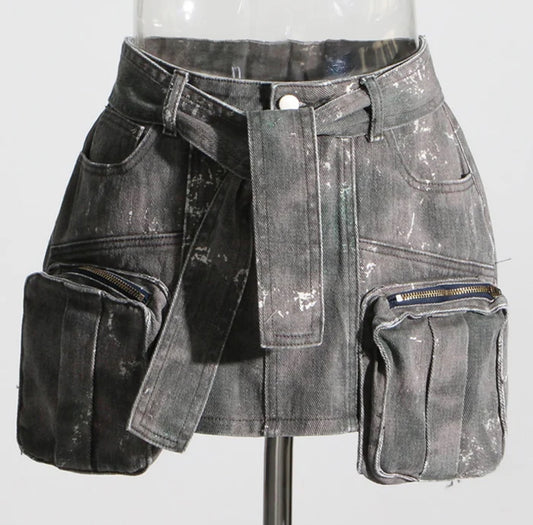 Pocket Full of Attitude Utility Cargo Denim Mini Skirt