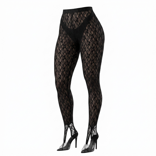 Lace Intentions Black Floral Lace Stirrup Leggings