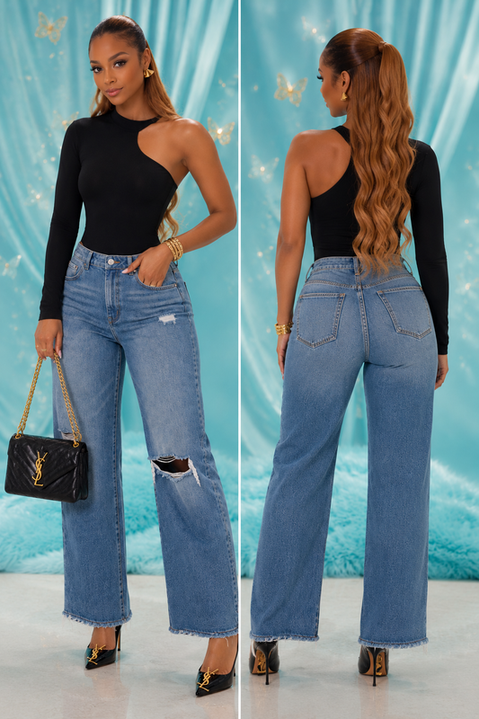 Boyfriend Distressed Straight Leg Jeans