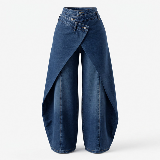 The Denim Drama High-Waist Wrap Wide-Leg Jeans