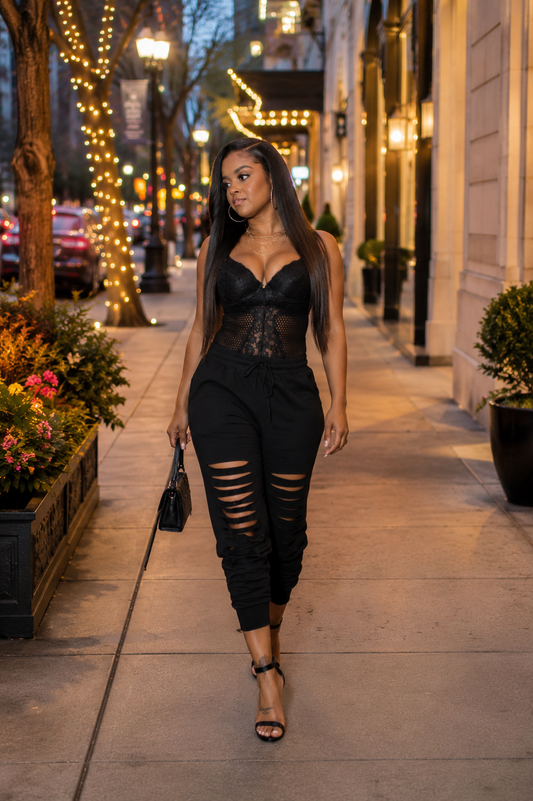 Cut It Out Black Distressed Slit Jogger Pants