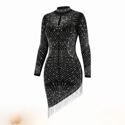 Drilling Black Sheer Party Dress