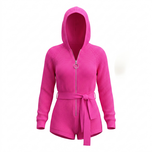 Pink Cozy Crush Hooded Knit Romper