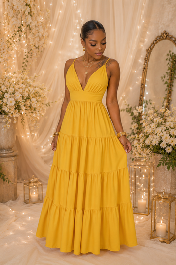 Sunshine & Sweet Tea Golden Yellow Tiered Maxi Dress