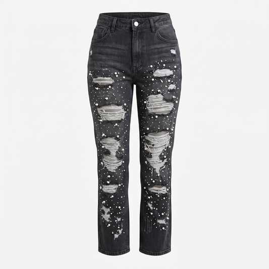 Pearl Pressure Distressed Embellished Jeans