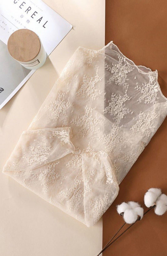 Ivory Bloom Lace Mesh Shirt