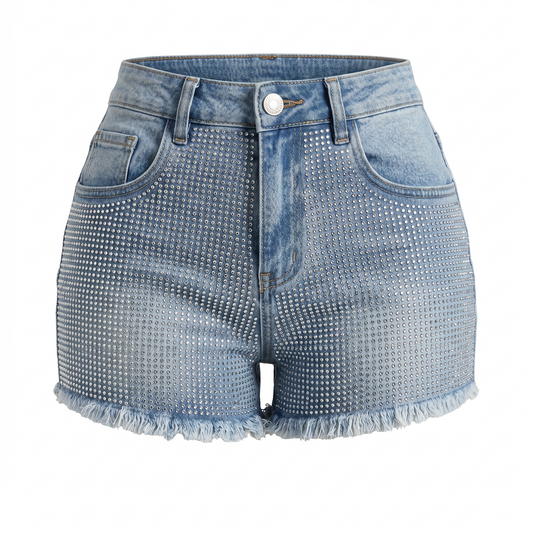 Embellished Rhinestone Denim Shorts