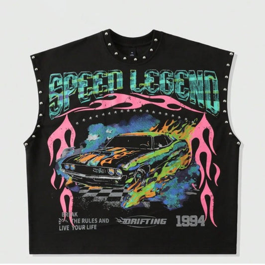 The Fast Lane Studded Graphic Tank