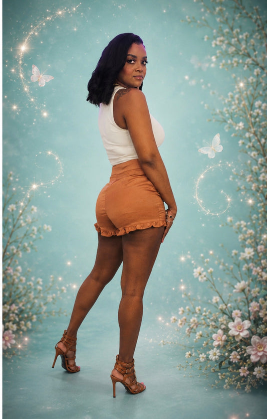 Baby-Doll Bronze Ruffle Shorts