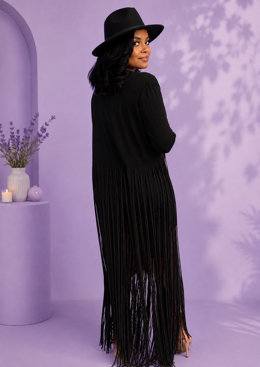 Fineness Fringe Floor-Length Jacket
