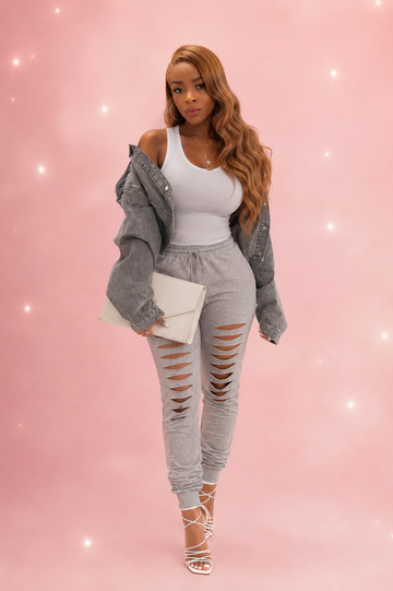 Slit Decision Distressed High-Waist Jogger Pants