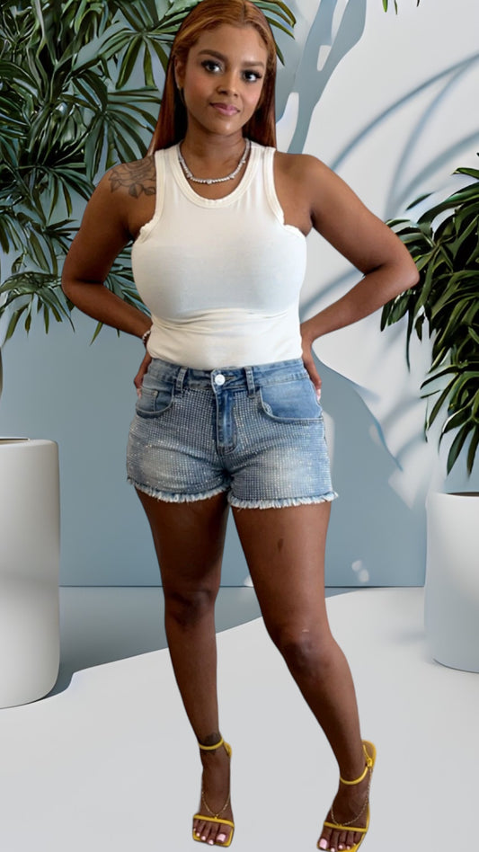 Embellished Rhinestone Denim Shorts