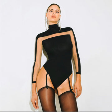 Sexy Black Turtleneck Bodysuit