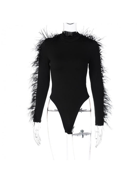 Raw Edge Black Feather Bodysuit