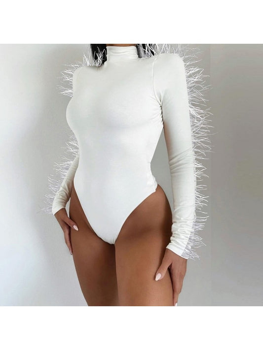 Raw Edge White Feather Bodysuit